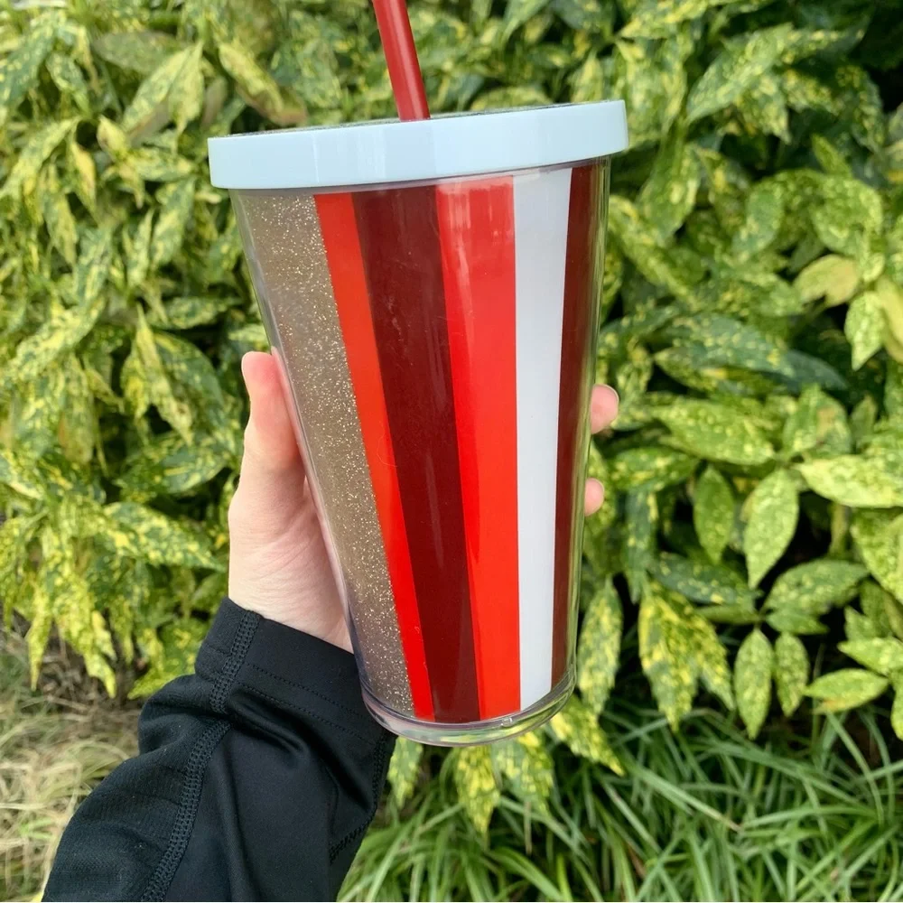 Starbucks Red White Gold Striped Cold Cup Tumbler Collectible Christmas/Holiday